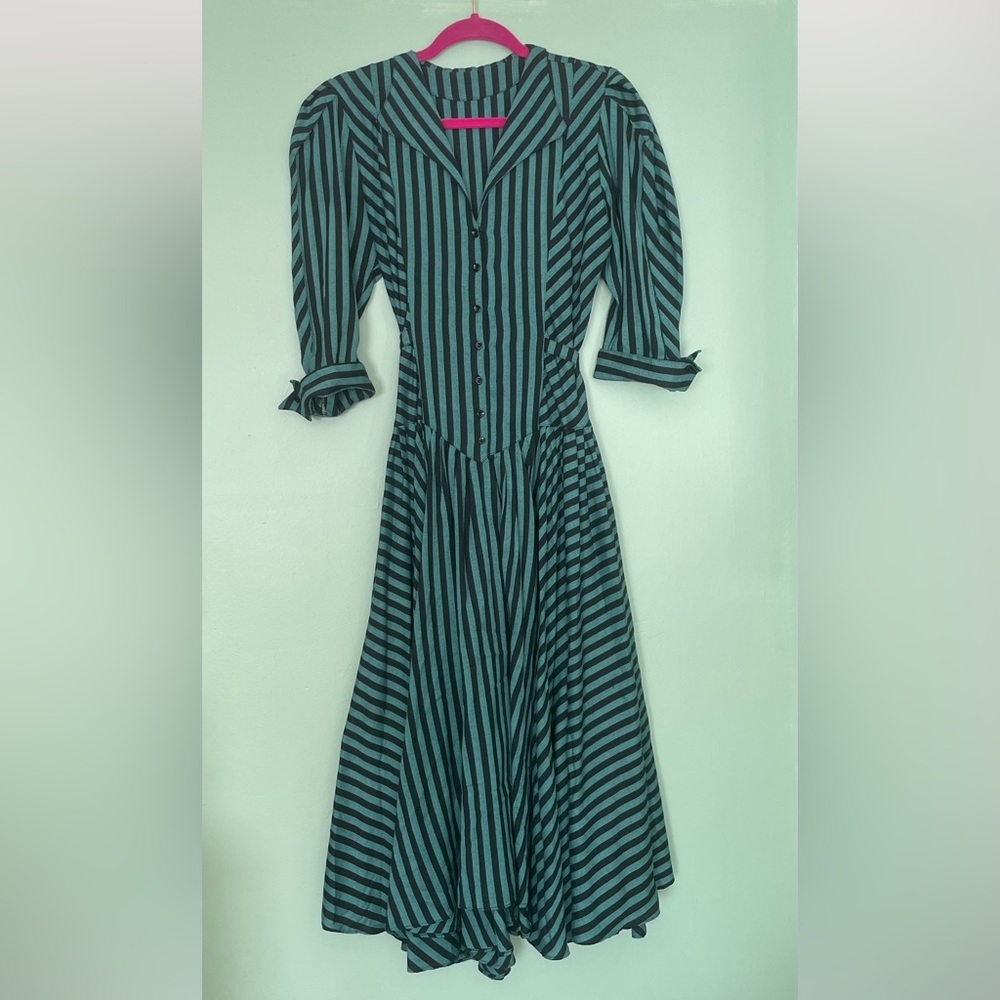 80s vintage green and black striped dress